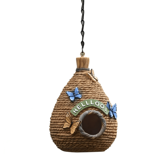 Rustic Birdhouse with Butterfly Accents, Hanging Birdhouse for Outside, Resin Birdhouses for Bluebird Sparrow Finch Cardinals Garden, Patio, Yard