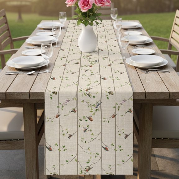 Rustic Birds on Tree Branch Table Runner 13x36in Non-Slip Cotton Linen Table Runners, Spring Pastoral Nature Scenery Dresser Scarves TableRunner for Dinner Kitchen Dining Wedding Party