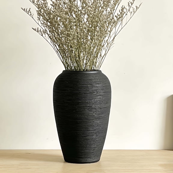 Rustic Black Antique Terracotta Vase,10.23 Inch Ceramic Flower Vase for Home Decor, Living Room and Entryway