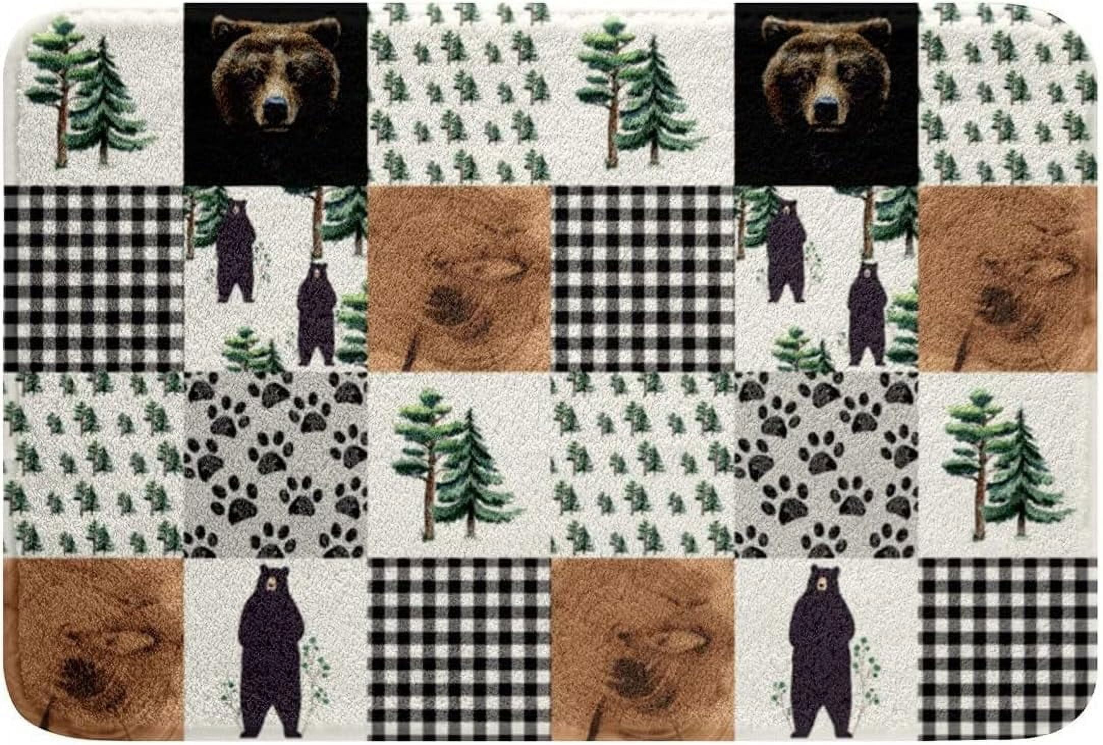 Rustic Black Bear Bath Mat Woodland Animal Bathroom Rug for Boys Teen