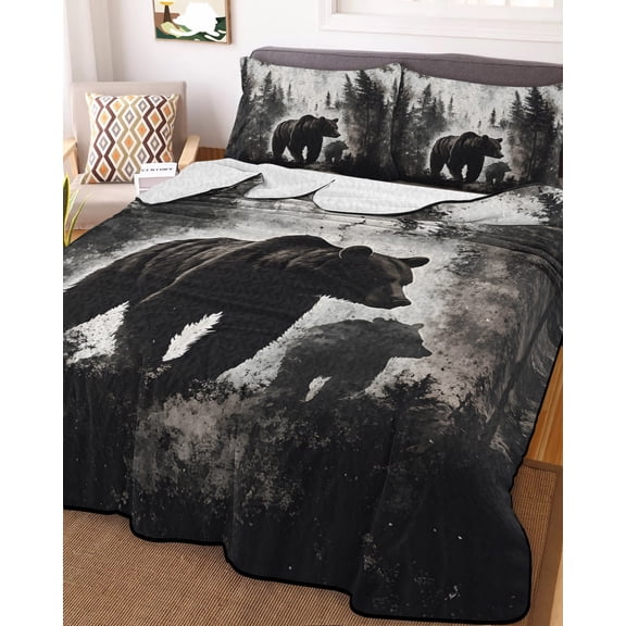 Rustic Black Bear Full Size Down Alternative Comforter, Lightweight Comforter Quilt Bedding Set with Pillow Shams Country Cabin Forest Wildlife All Seasons Bed Comforter Duvet Insert 78"x90"