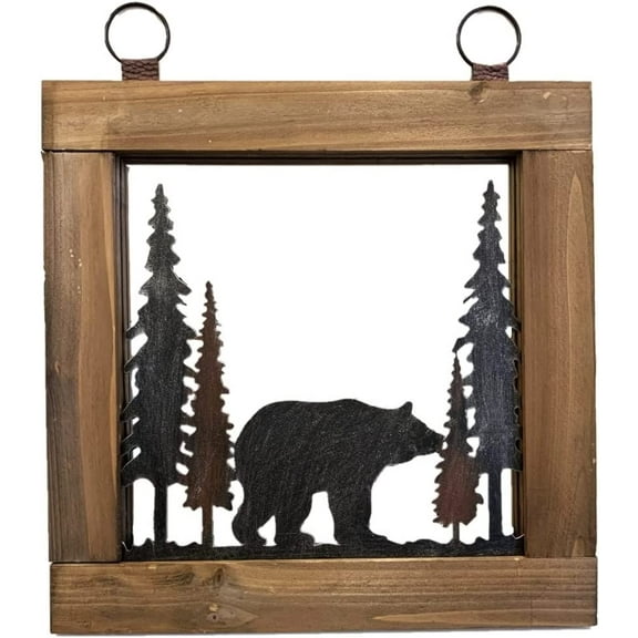Rustic Black Bear Hanging Wall Mounted Wood Frame Mirror Cabin Lodge Woodland