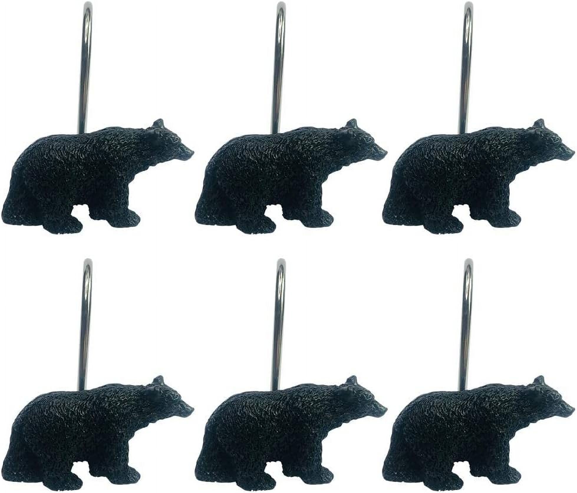 Rustic Black Bear Lodge Shower Curtain Hooks Set of 12