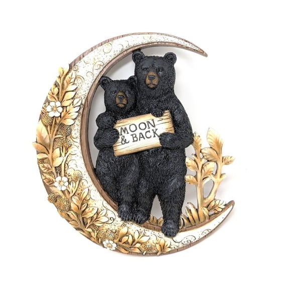 Rustic Black Bear Wall Decor with Moon & Back Design - Wall Art Sculpture - Nature and Romance-Inspired Cabin & Woodland Decor - for Animal Lovers