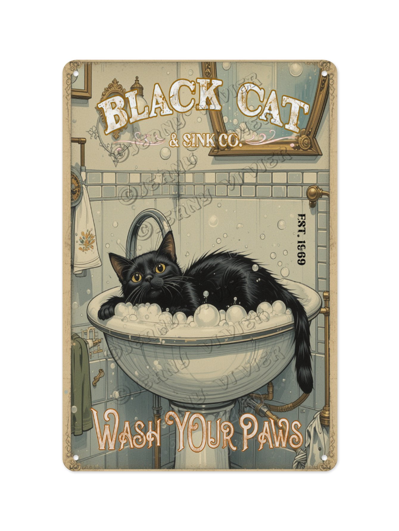 Rustic Black Cat Sink Co. Wash Your Paws Tin Sign 12 x 16 Inches ...