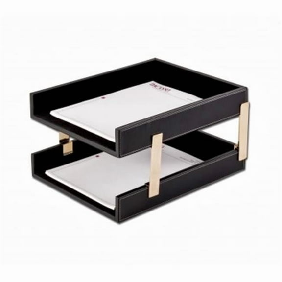 Rustic Black Leather Double Stacking Trays
