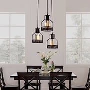 Rustic Black Metal Cage Shade Dining Room Pendant Light with 3 Lights