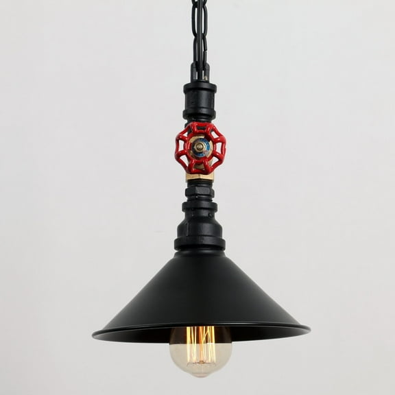 Rustic Black Metal Shade Water Pipe Pendant Light Max 60W With 1 Light Painted Finish