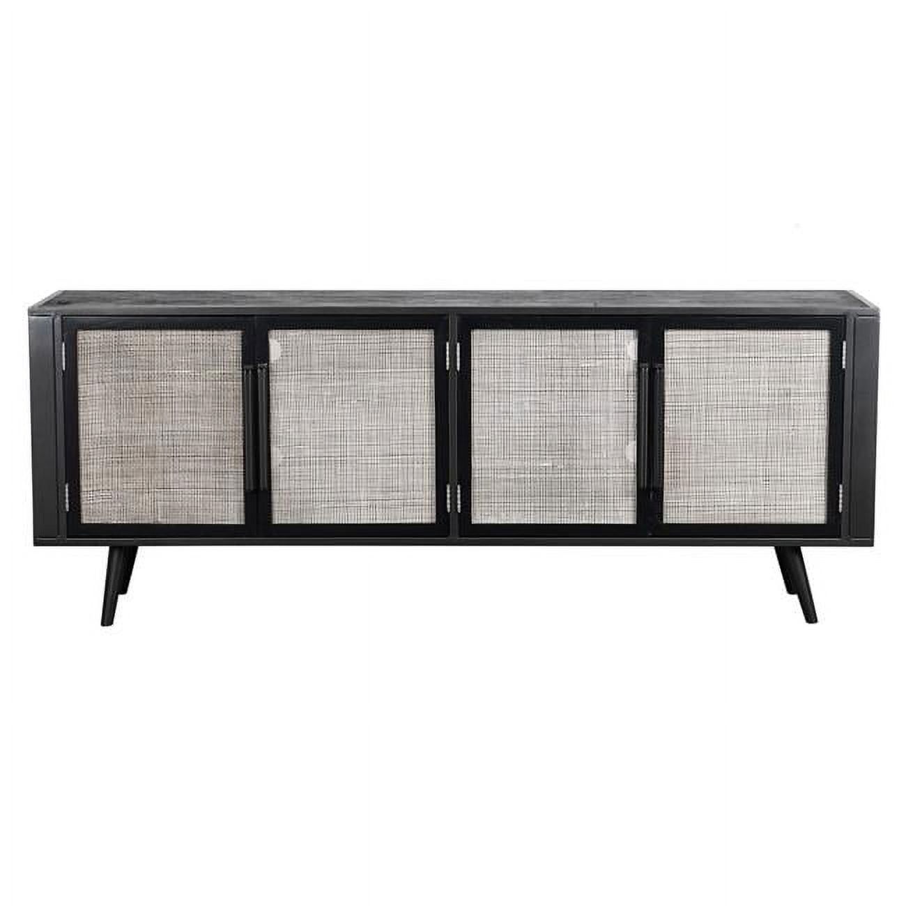 Rustic Black Natural and Rattan Media with Four Doors