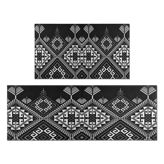 Rustic Black & White Farmhouse Moroccan Throw Rug - Non-Slip, Washable, Soft Low-Pile Kitchen Rug with Rubber Backing - Ideal for Front Door Entries