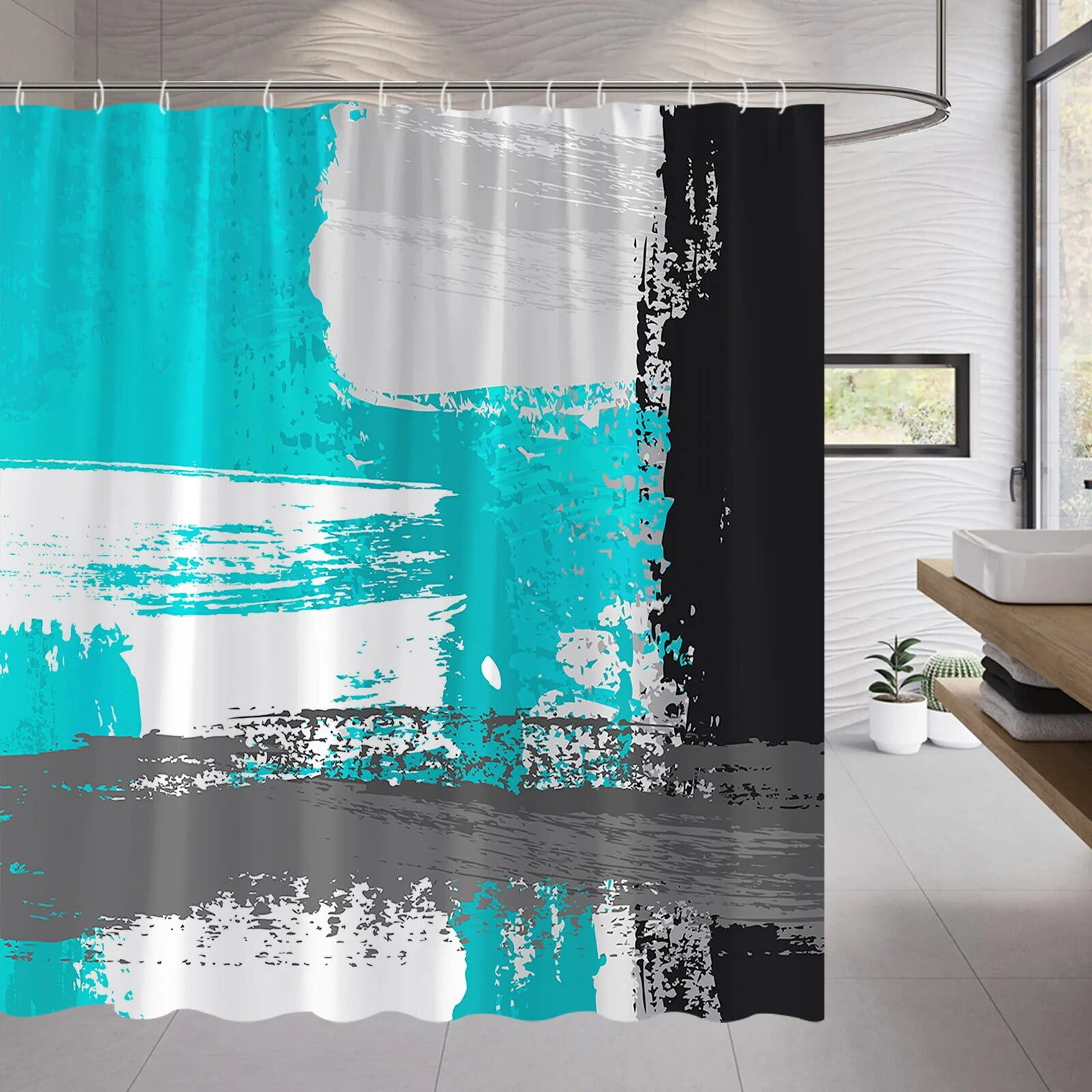 Rustic Black White Orange Ink Painting Shower Curtain Nordic Modern