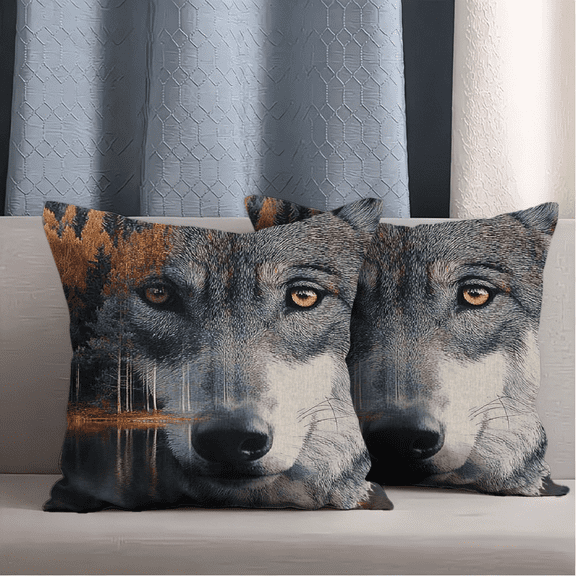 Rustic Black White Wolf Animal Theme Short Plush Throw Pillow Cover, Beautiful Sofa Cushion, Perfect Home Farmhouse Office Couch Decoration, Multi Size