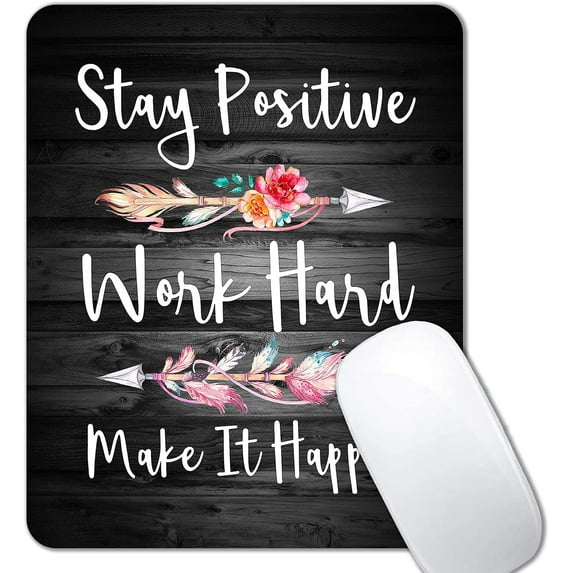 Rustic Black Wood Grain Mouse Pad, Black and White Quote Mouse Pad Office Decor, Mousepad Inspirational Quotes for Women, Stay Positive Work Hard and Make It Happen, 9.5 x 7.9 Inch