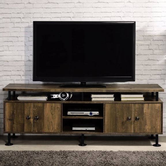 Rustic Black and Oak TV Stand - Open Compartments for Media Devices - Supports 60 - Inch TV in Primary Living Space - Cord Management for Clean Setup