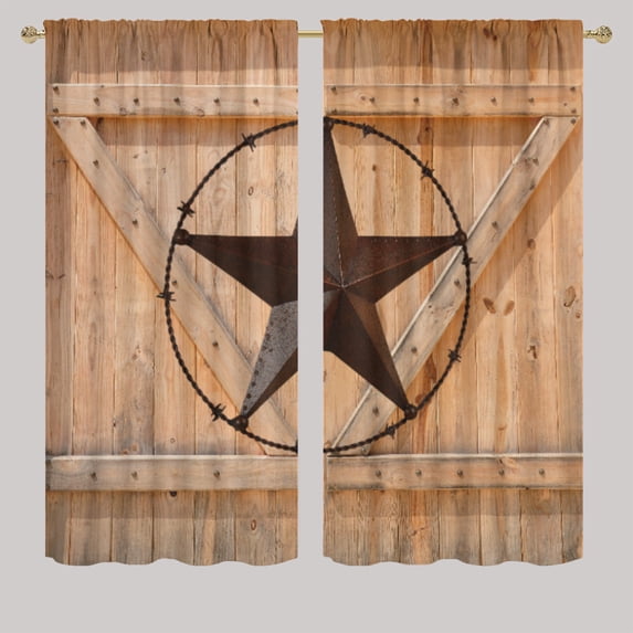 Rustic Blackout Curtains Country Western Texas Star On Vintage Wooden Barn Door Thermal Insulated Grommet Window Drapes for Living Room W63 x L63 Inch