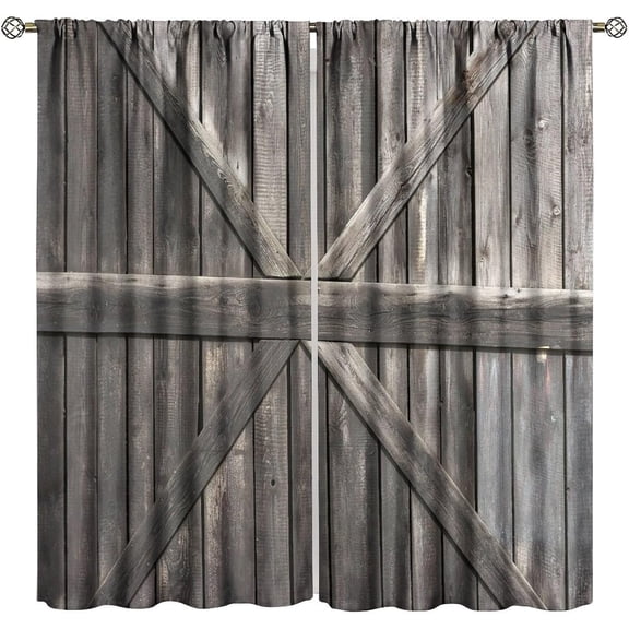 Rustic Blackout Curtains, Vintage Old Barn Door Wooden Board Farmhouse Western Retro Window Treatments, for Living Room Bedroom 84" W X 84" L