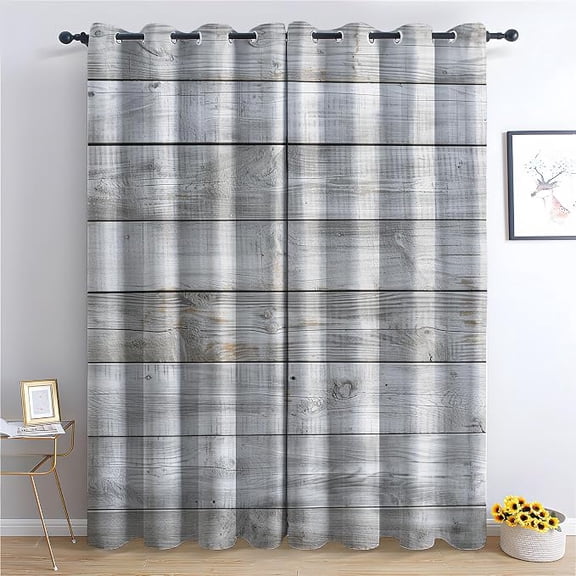 Rustic Blackout Curtains, Wood Grain Curtains for Bedroom Living Room Decor, Vintage Blackout Grommet Window Drapes 53"W x 96"L (Pack of 2)