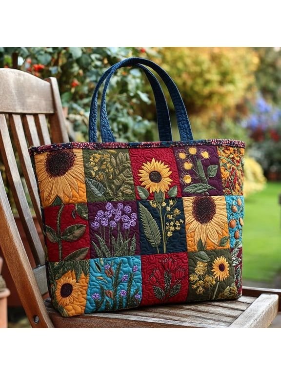 Rustic Bloom Quilted Tote Bag, Floral Shoulder Bag, Cottagecore Gift for Women, Padded Cotton Tote, Everyday Carry Bag