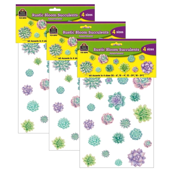 Teacher Created Resources Rustic Bloom Succulents Accents, Assorted Sizes, 180 Pieces