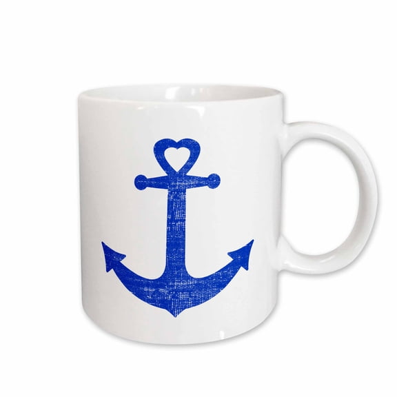 3drose, Rustic Blue Anchor Heart, 15oz Mug