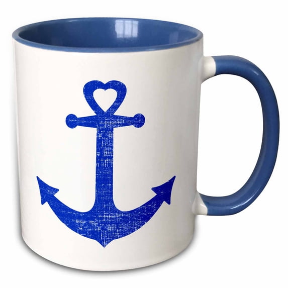 3drose, Rustic Blue Anchor Heart, 15oz Two-tone Blue Mug