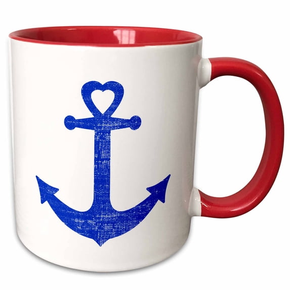 3drose, Rustic Blue Anchor Heart, 15oz Two-tone Red Mug