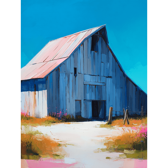 Rustic Blue Barn Canvas Print Wall Art for Living Room Bedroom Kitchen Farmhouse Office
