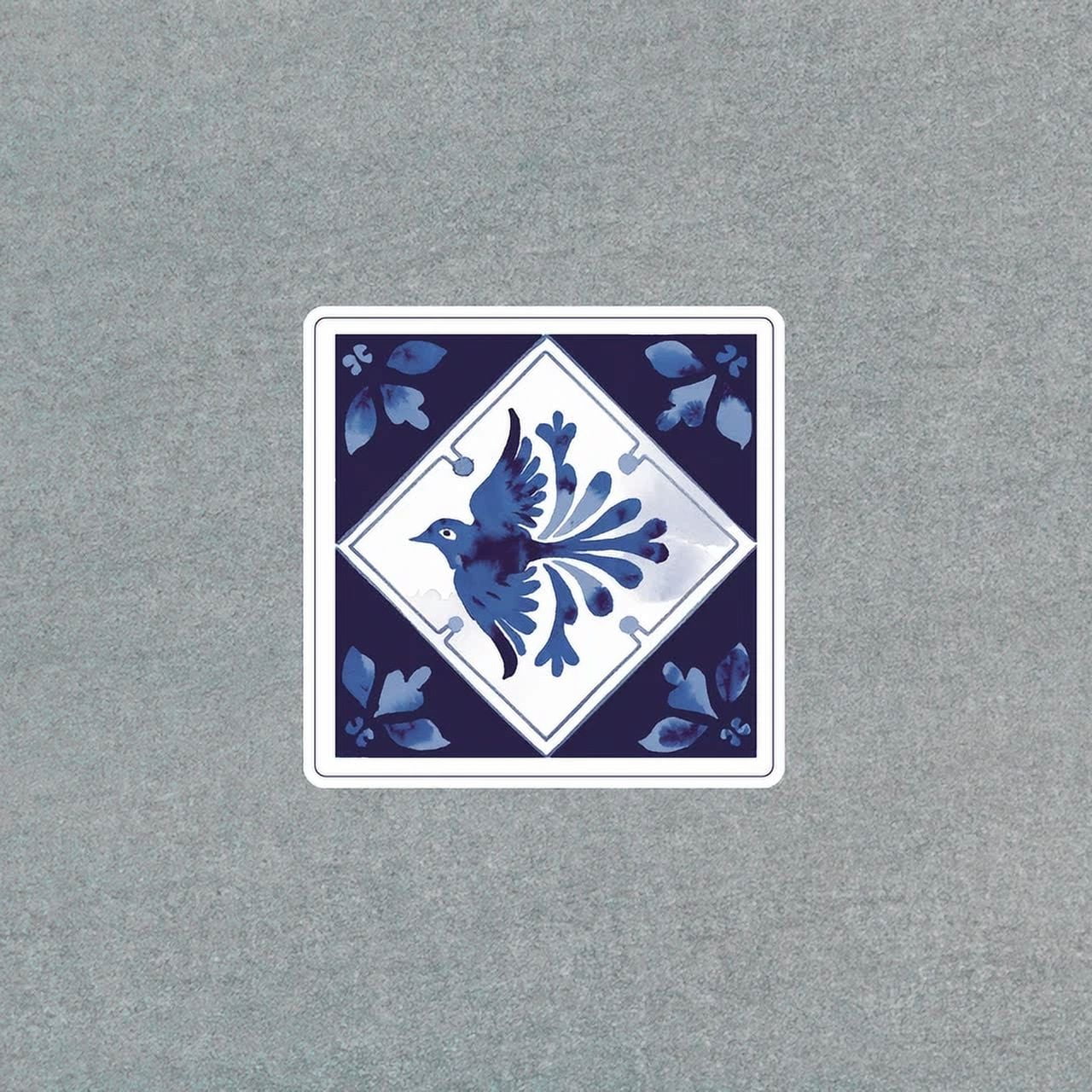 Rustic Blue Bird Talavera Tile Sticker - Decorative Folk Art Decal For ...