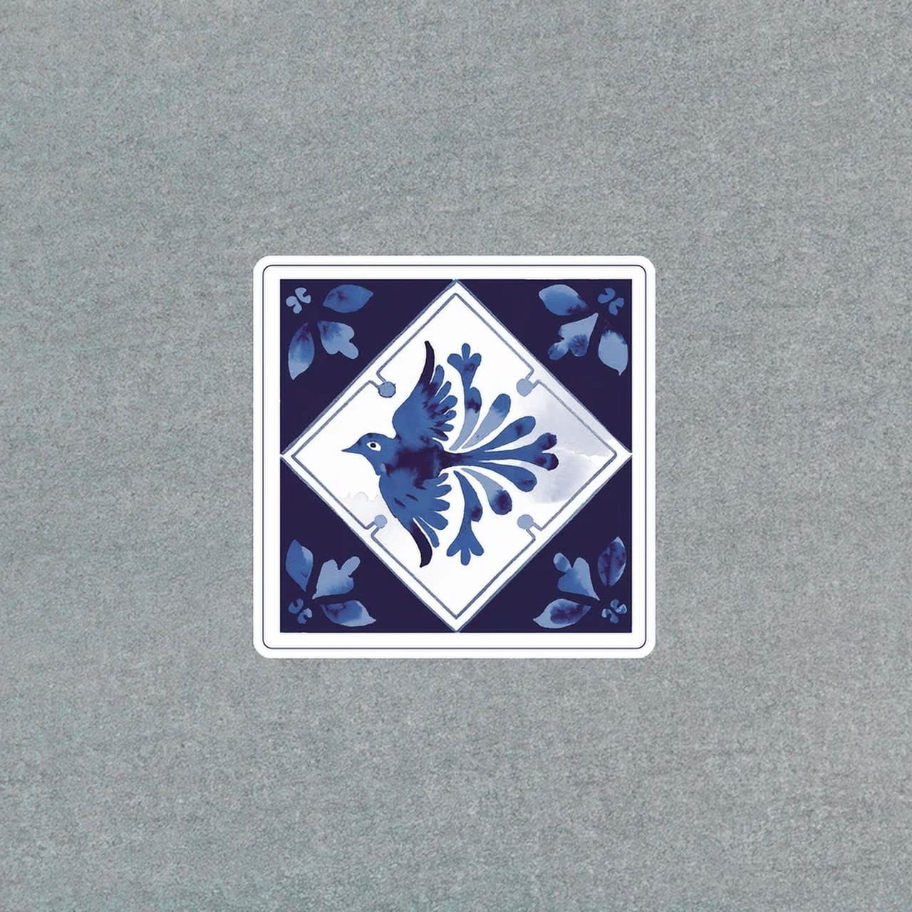 Rustic Blue Bird Talavera Tile Sticker - Decorative Folk Art Decal For ...