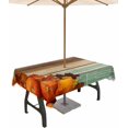 thumbnail image 1 of Rustic Blue Brown Fall Outdoor Tablecloth - 60 Inch Round Dining Table Cover, Thanksgiving Orange Pumpkins Waterproof Outdoor Table Cloth with Umbrella Hole & Zipper for Picnic/Patio/Party, 1 of 1