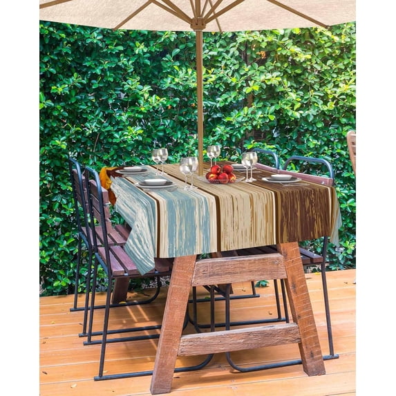 Rustic Blue Brown Fall Outdoor Tablecloth - 60 Inch Round Dining Table Cover, Thanksgiving Orange Pumpkins Waterproof Outdoor Table Cloth with Umbrella Hole & Zipper for Picnic/Patio/Party