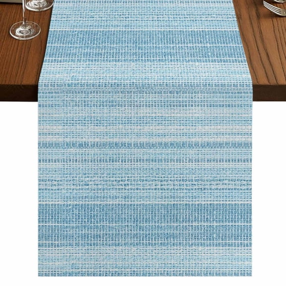 Rustic Blue Burlap Cotton Table Runner 13x60 Inches Long, Farmhouse Vertical Striped Art Farmhouse Table Runners, Outdoor Dining Table Decor for Baby Shower/Party/Wedding