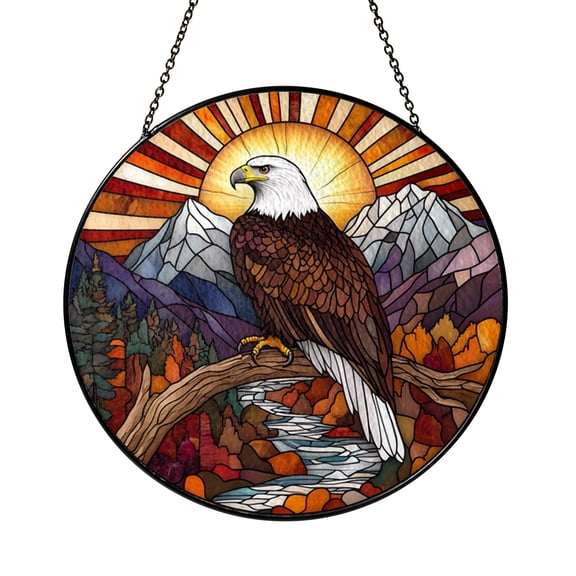 Rustic Blue Eagle Round Window Hanging Stained Glass Suncatcher, Strong Nature Art Gift