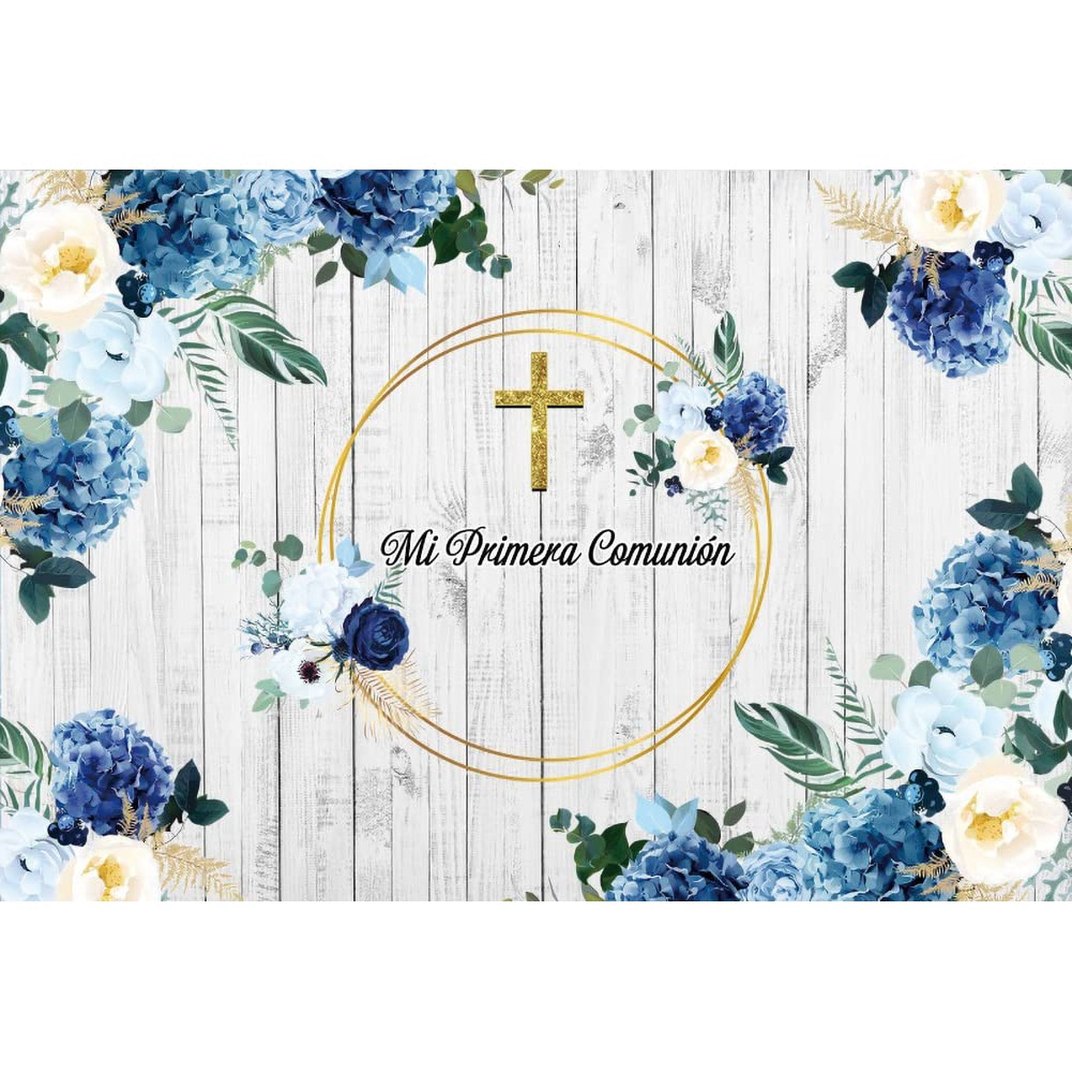 Rustic Blue Floral Communion Backdrop for First Holy Communion, Baptism ...