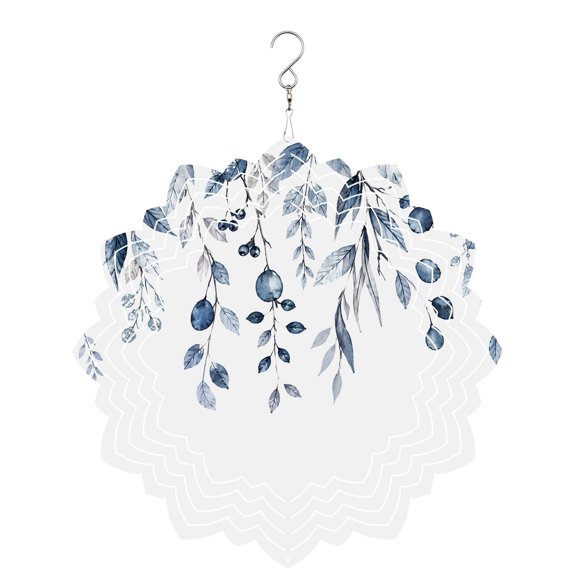 Rustic Blue Leaf Wind Spinner for Garden Yard 8In, Country Farm Pastoral Botanical Berry Leaves 3D Stainless Steel Kinetic Hanging Wind Spinners Rustproof Outdoor Decor for Lawn Patio Home