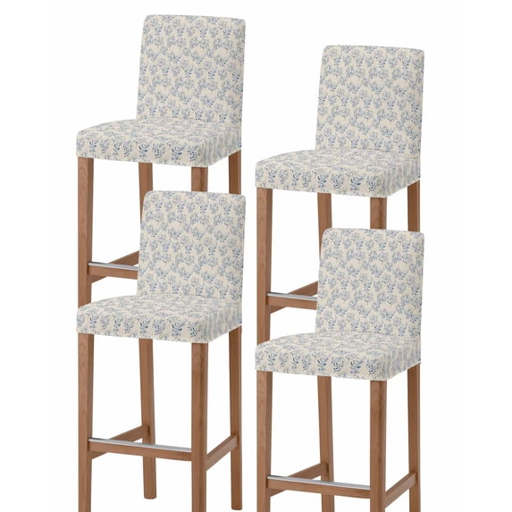 Rustic Blue Leaves Bar Stool Covers Set of 4, Farmhouse Botanical Beige Stretch Washable Bar Chair Covers with Backs, Removable Pub Counter Height Chair Cover for Kitchen Dining Room Cafe