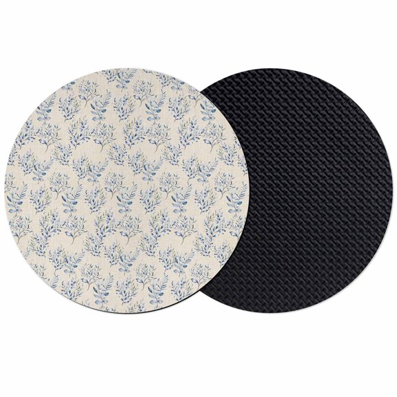 Rustic Blue Leaves Coasters Set of 2, Absorbent Coasters for Drinks, Farmhouse Botanical Beige Coaster for Desk Coffee Table Protection, Home Decor House Warming Gifts 4"
