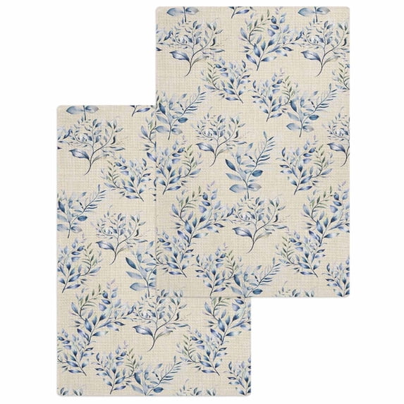Rustic Blue Leaves Hand Towels Set, Waffle Weave Kitchen Towels 2 Pieces, Farmhouse Botanical Beige Microfiber Hair Face Bath Tea Towel Absorbent Quick Drying Cleaning Dish Cloths, 15.7"x23.6"