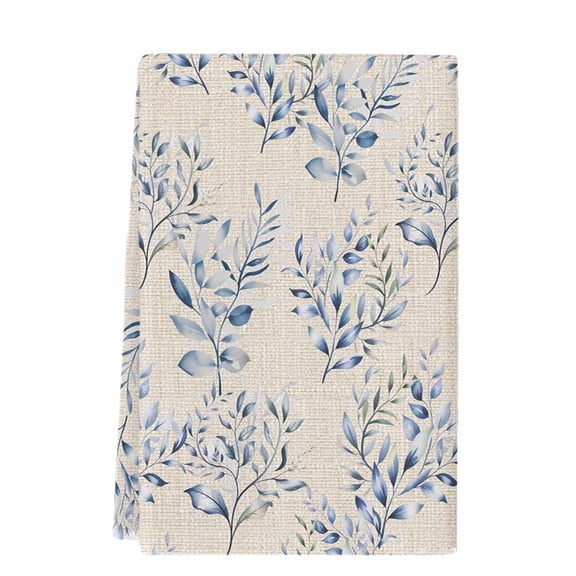 Rustic Blue Leaves Microfiber Kitchen Towel, Farmhouse Botanical Beige Soft Absorbent Dish Towels, Quick Drying Washable Dishcloths for Kitchen Cleaning, Drying Dishes, 18x28 Inches