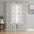 thumbnail image 1 of Rustic Blue Leaves Semi Sheer Curtains 63 Inch Length 2 Panels Set, Farmhouse Botanical Beige Sheer Kitchen Curtain Privacy Voile Window Curtain for Living Room Bedroom Rod Pocket Drapes, 1 of 7