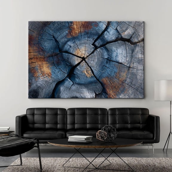 Rustic Blue Tree Ring Abstract Wood Texture Industrial Farmhouse Decor Weathered Nature Photography Earthy Tone Wall Art Print