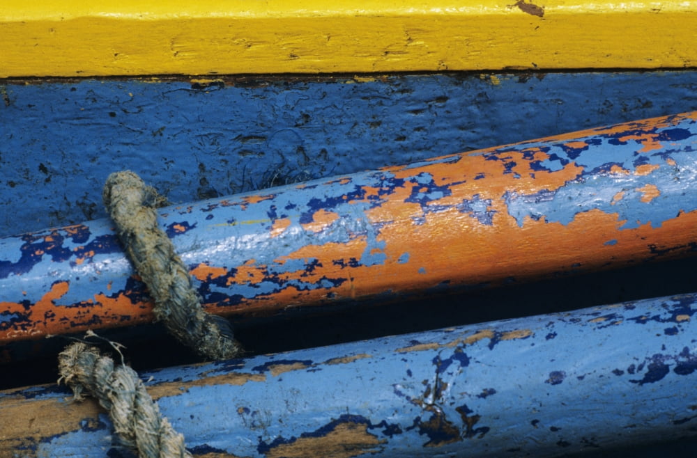 Rustic Boat Parts Detail Of Wooden Structure And Colorful Peeling Paint Canvas Art - Larry Dale Gordon Design Pics (17 x 11)