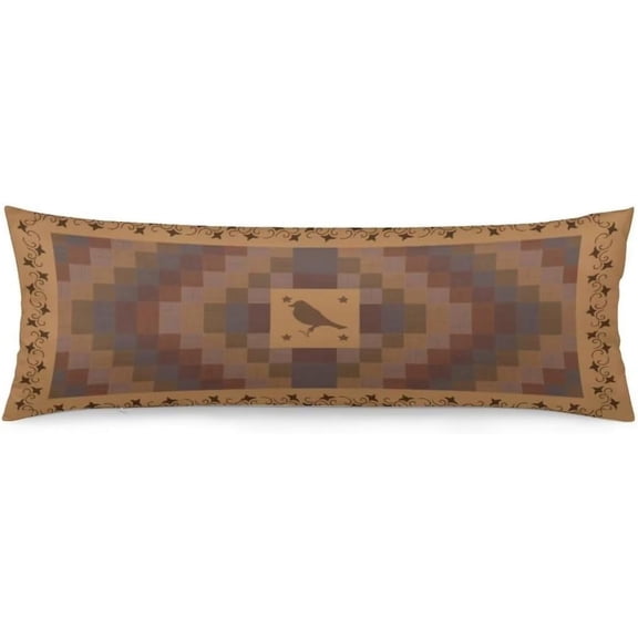 Rustic Body Pillow Cover,Primitive Crow Pocket Star Vine Country,Farmhouse Long Pillow Case Protector with Zipper Decorative Soft Rectangle Bed Pillowcases for Bedroom,Couch,Home Gifts 20"x54",Brown