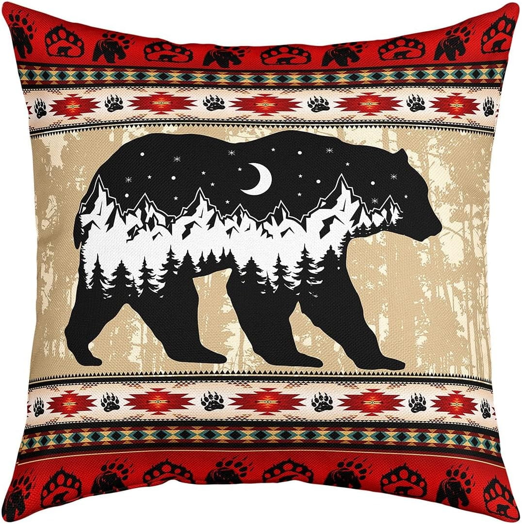 Rustic Bohemia Throw Pillow Cover for Kids Boys Girls,Retro Red Grey