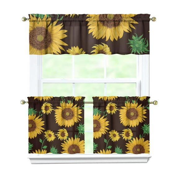 Rustic Bohemian Curtains 24 Inch - 3 Panel Wildflower Farmhouse Set with Vintage Floral Design, Country Kitchen Window Drapes