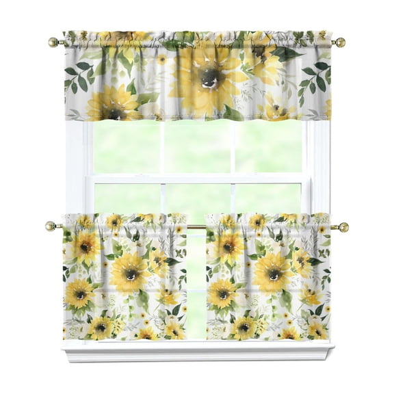 Rustic Bohemian Curtains 24 Inch - 3 Panel Wildflower Farmhouse Set with Vintage Floral Design, Rod Pocket