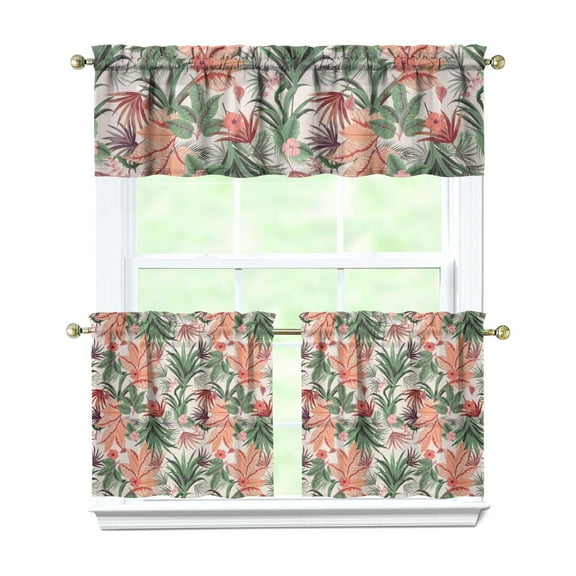 Rustic Bohemian Curtains 24 Inch Short - 3 Panel Wildflower Farmhouse Set with Vintage Floral Design, Rod Pocket Kitchen