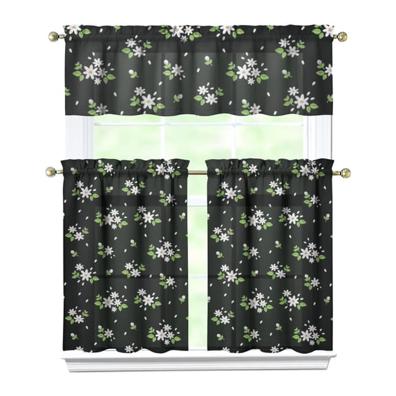 Rustic Bohemian Curtains 36 Inch - 3 Panel Wildflower Farmhouse Set with Vintage Floral Design, Rod Pocket Kitchen Window Drapes for Country Decor
