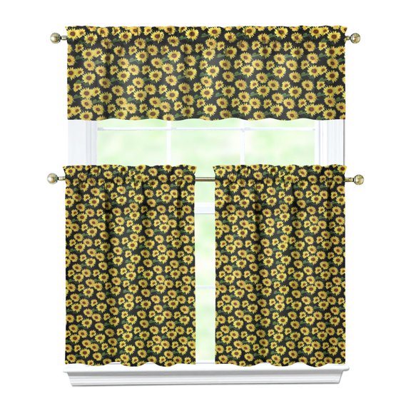 Rustic Bohemian Curtains 36 Inch - 3 Panel Wildflower Farmhouse Set with Vintage Floral Design, Rod Pocket Kitchen Window Drapes for Country Decor