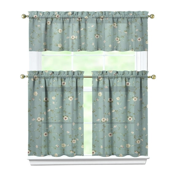 Rustic Bohemian Curtains 36 Inch - 3 Panel Wildflower Farmhouse Set with Vintage Floral Design, Rod Pocket